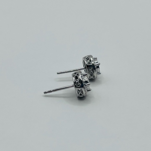 Round Natural Diamond Sterling Silver Stud Earrings - Picture 7 of 8